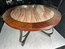 Round coffee table with metal base - $125